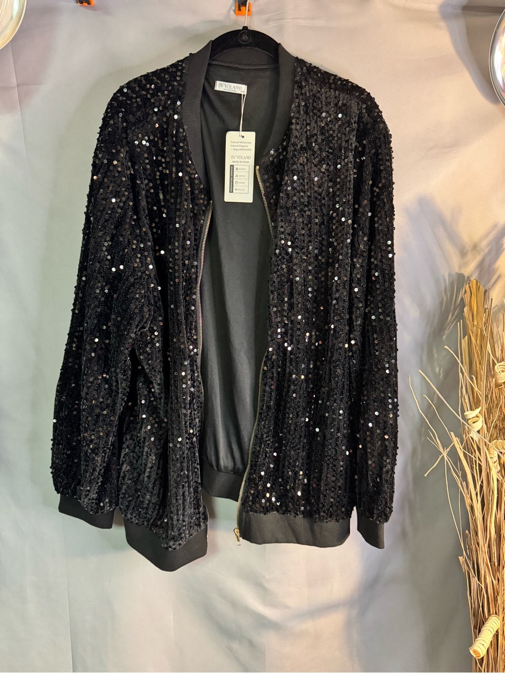 Black Sequin Bomber Jacket